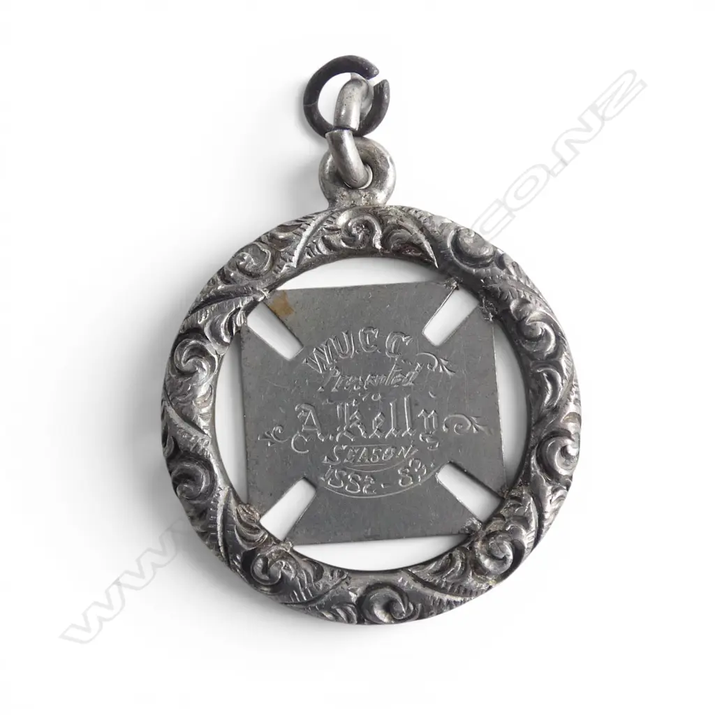 SILVER  'FOR SERVICES RENDERED' MEDAL AWARDED TO A. KELLY 1882-83 17gms Image 1++