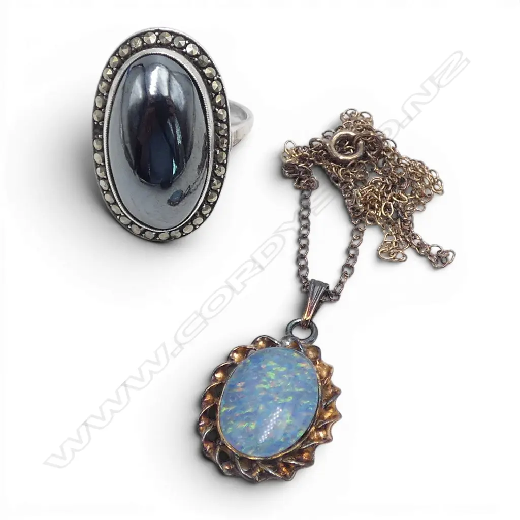 S/SILVER MARQUISITE RING & S/SILVER MOUNTED DOUBLET PENDANT  Image 1++