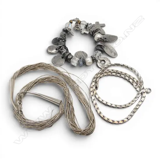 2 STG SILVER NECKLACES + CHARM BRACELET