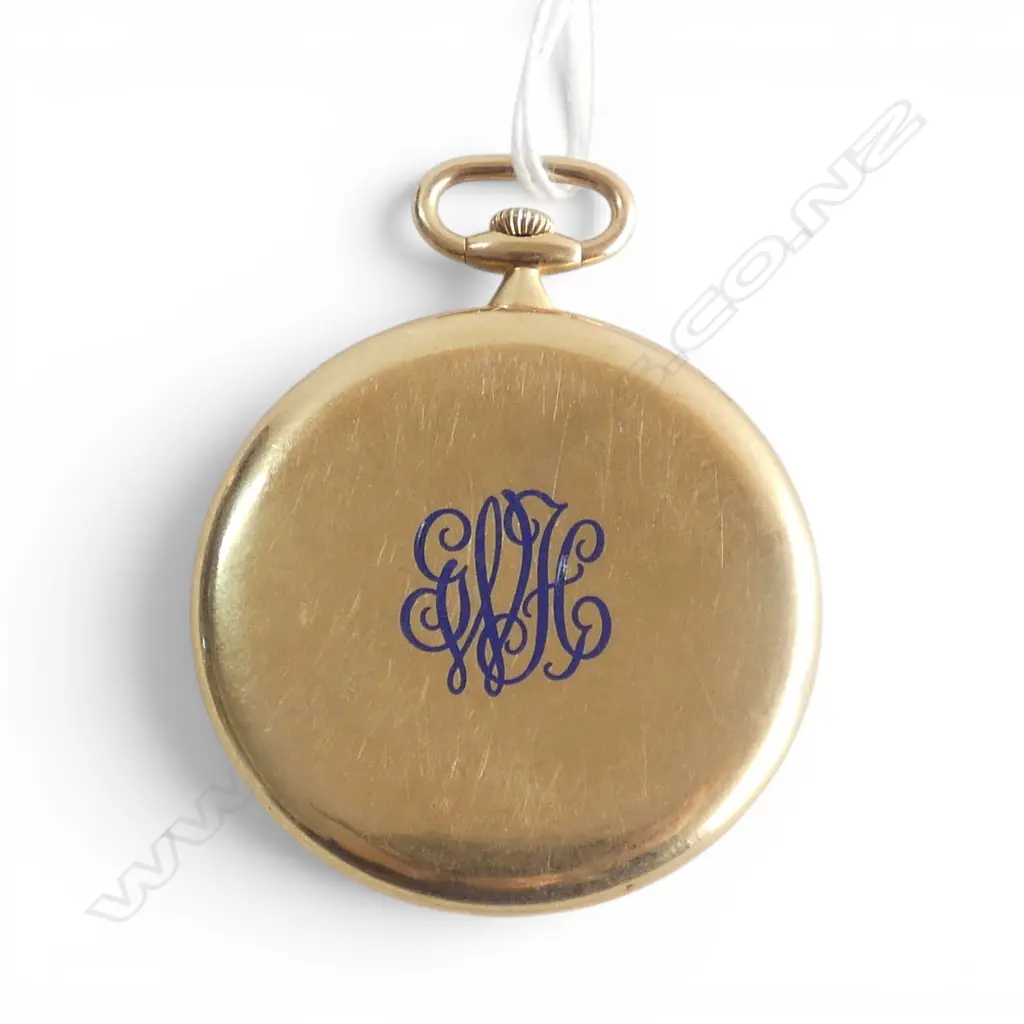 18ct GOLD FRENCH slim-line POCKET WATCH engraved dial. Stem wind running. 62gms. Image 1++