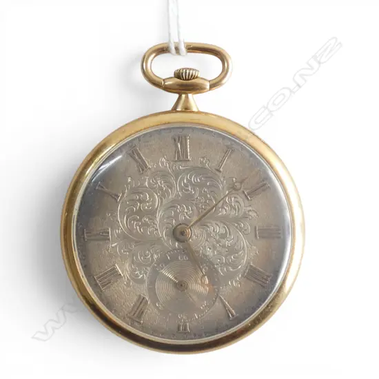 18ct GOLD FRENCH slim-line POCKET WATCH engraved dial. Stem wind running. 62gms.