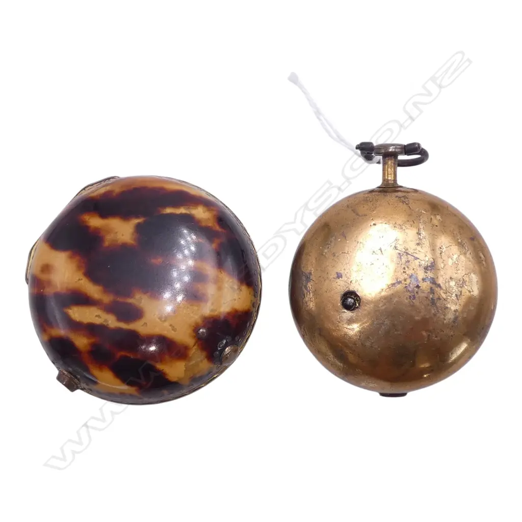 EARLY 19thC TORTOISESHELL PAIR CASED GILT VERGE FUSEE POCKET WATCH  Image 1++