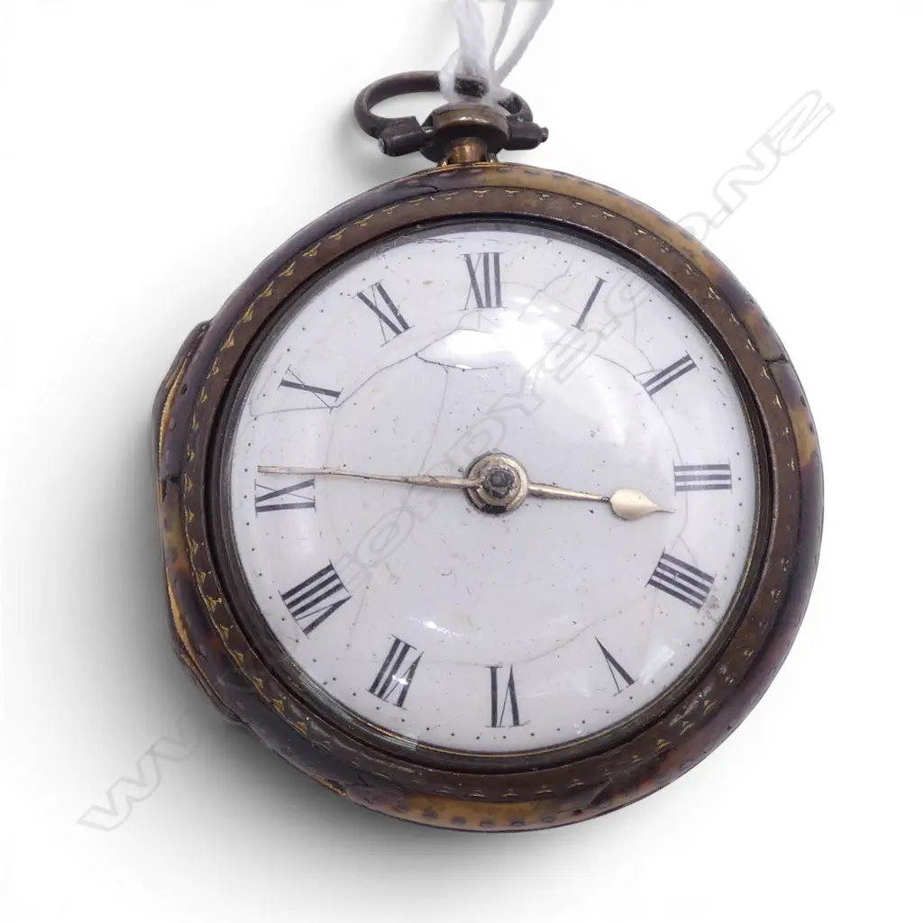 EARLY 19thC TORTOISESHELL PAIR CASED GILT VERGE FUSEE POCKET WATCH  Image 1++