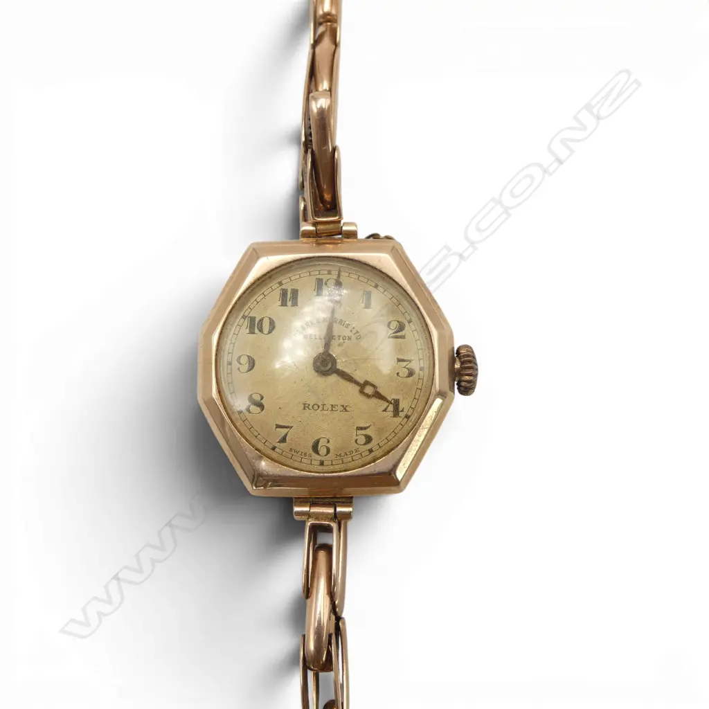 c.1920 LADIES ROLEX 9ct GOLD CASE & STRAP WRISTWATCH. running. In vintage box. 19.86gms total Image 1++