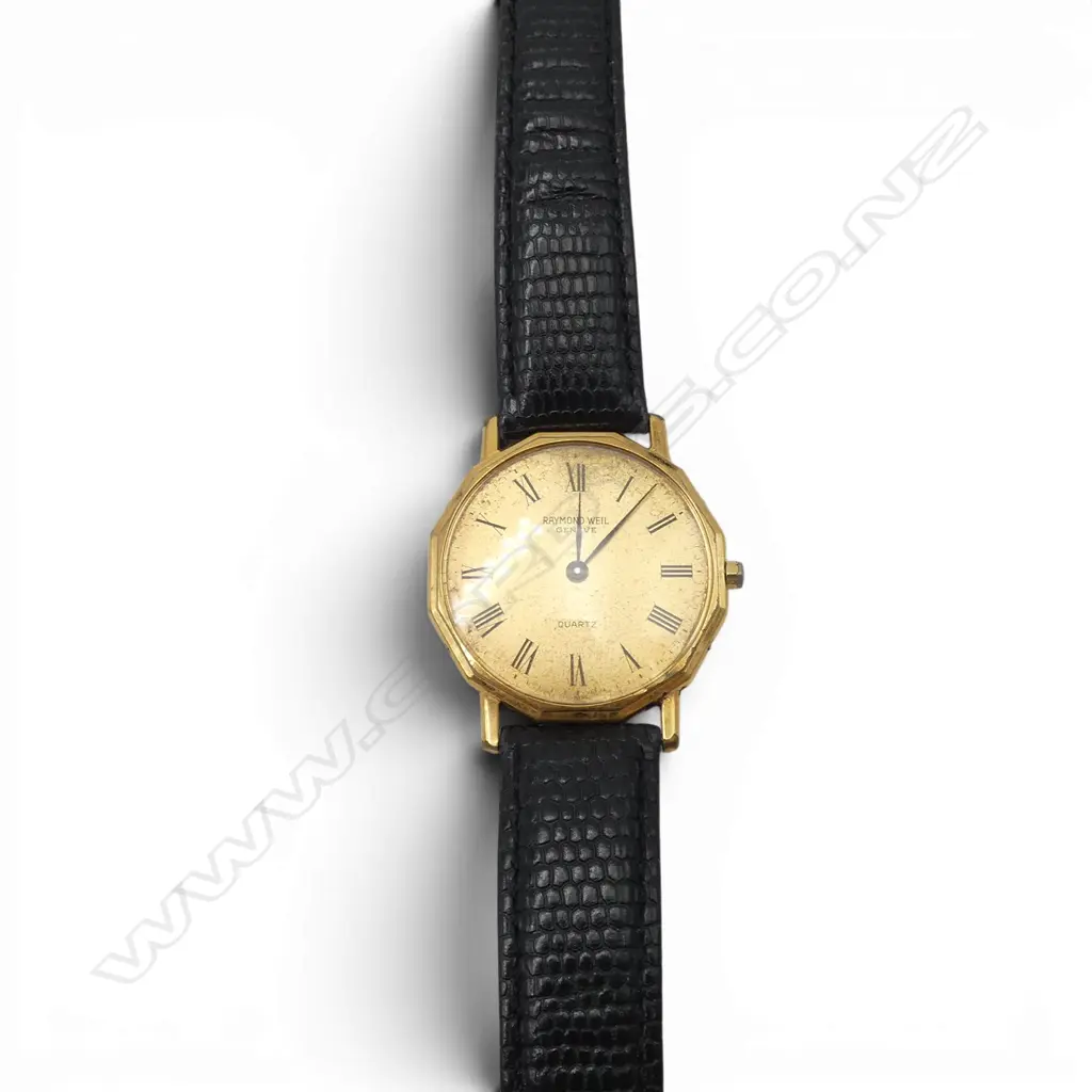 VINTAGE RAYMOND WEIL 18ct GILT WRISTWATCH case back gilt loss, w. cert. of guarantee dated 1997, box Image 1++