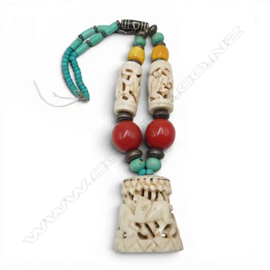 CHUNKY CARVED BONE & TRIBAL BEAD NECKLACE