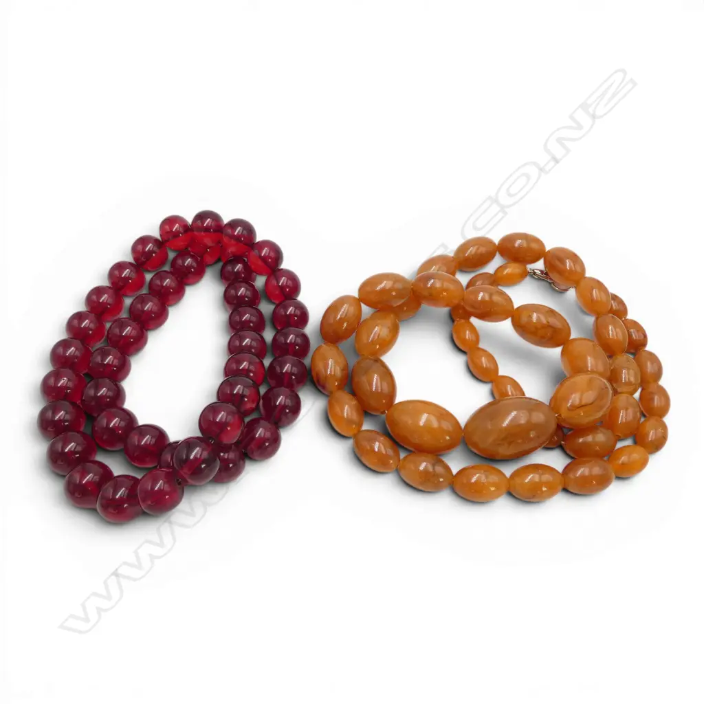2 FAUX AMBER BEAD NECKLACES. L.'s.800MM & 520mm Image 1++