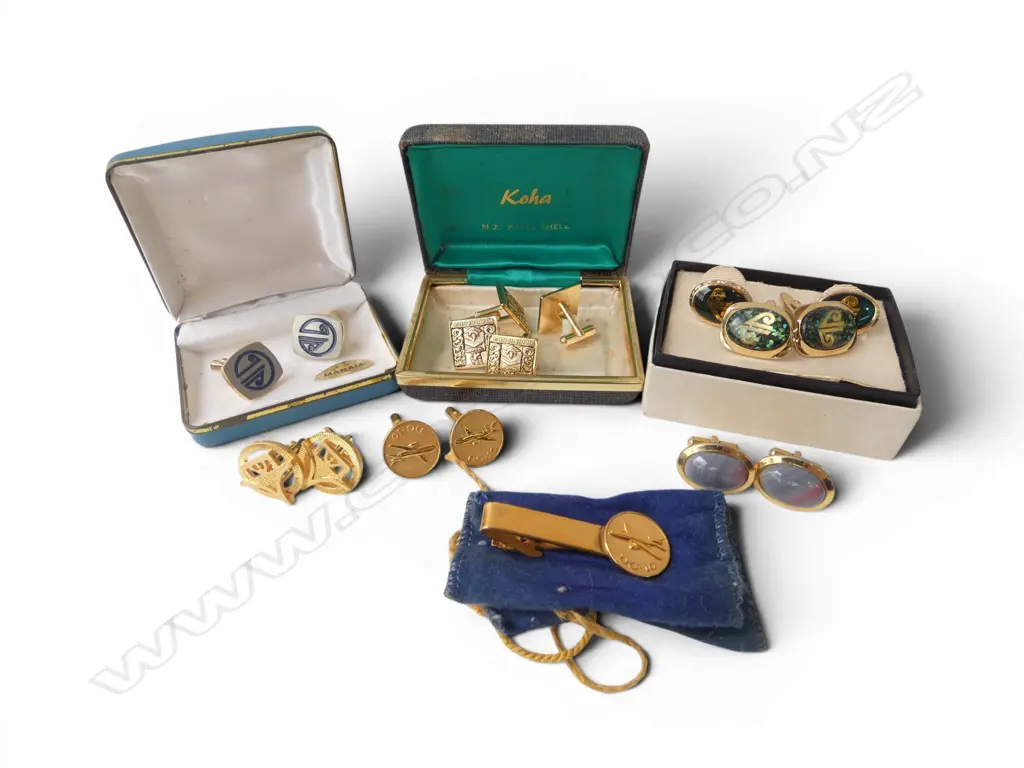 8 PRS MEN'S VINTAGE CUFFLINKS MANY AIR NEW ZEALAND & PLATED DC10 AIRCRAFT TIE PIN & CUFFLINKS Image 1++