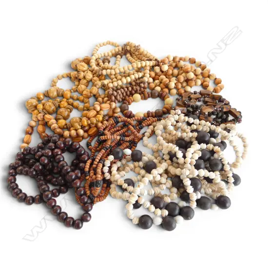 BAG OF TRIBAL BEAD NECKLACES wood nuts shells etc