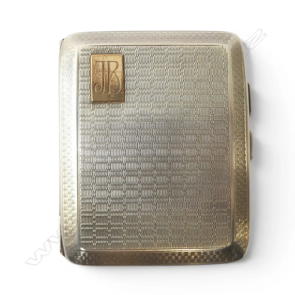 STG SILVER CIG. CASE, 9ct? MONOGRAM BIRMINGHAM 1925, 71gms Image 1++