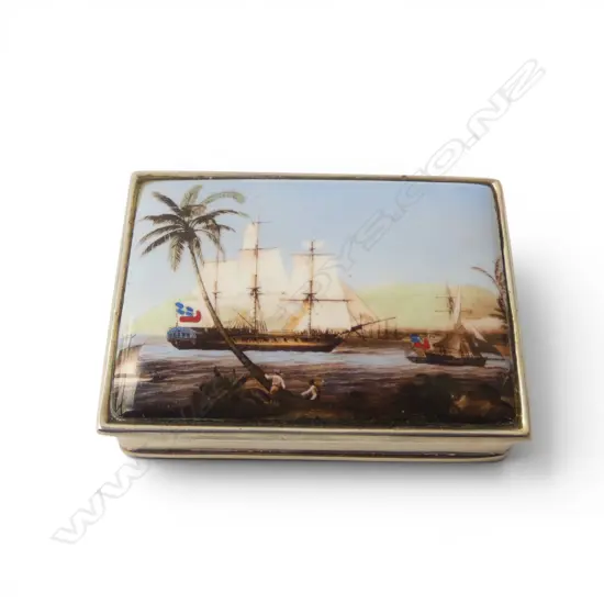STG SILVER PILL BOX enamel naval scene W.55mm