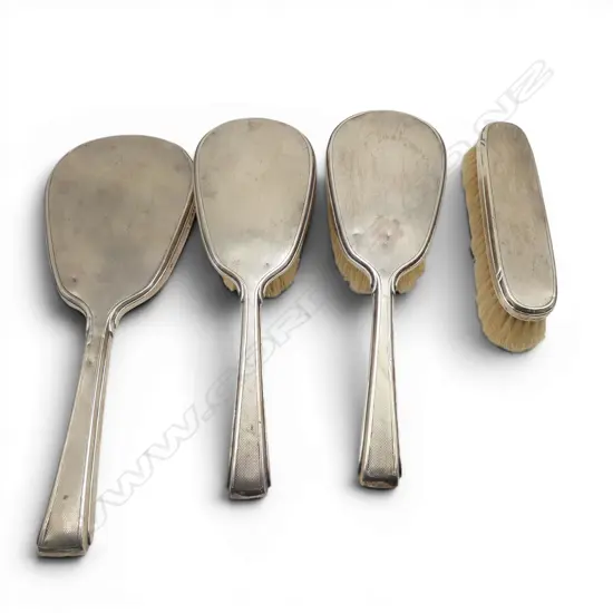 4 PCE STG SILVER DRESSING SET; HAND MIRROR & 3 BRUSHES, LONDON 1940