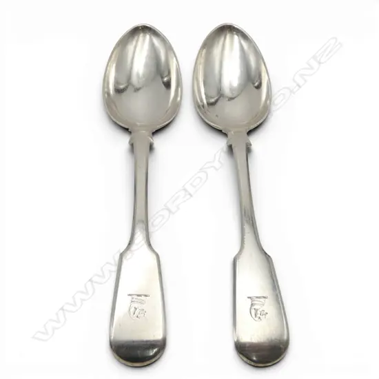 2 STG SILVER DESSERT SPOONS, LONDON 1850 111gms