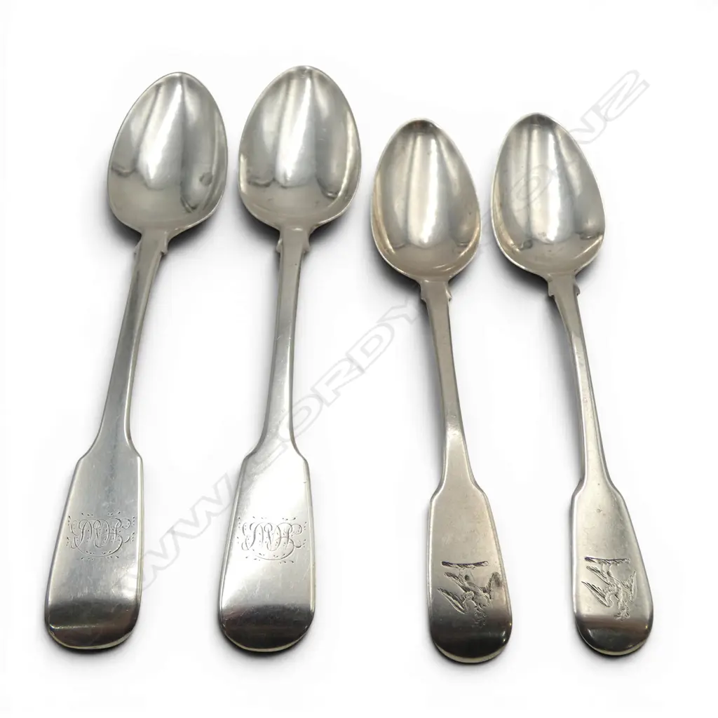 2 PRS STG SILVER TEA SPOONS, (1 PR DUBLIN 1844) 85gms Image 1++