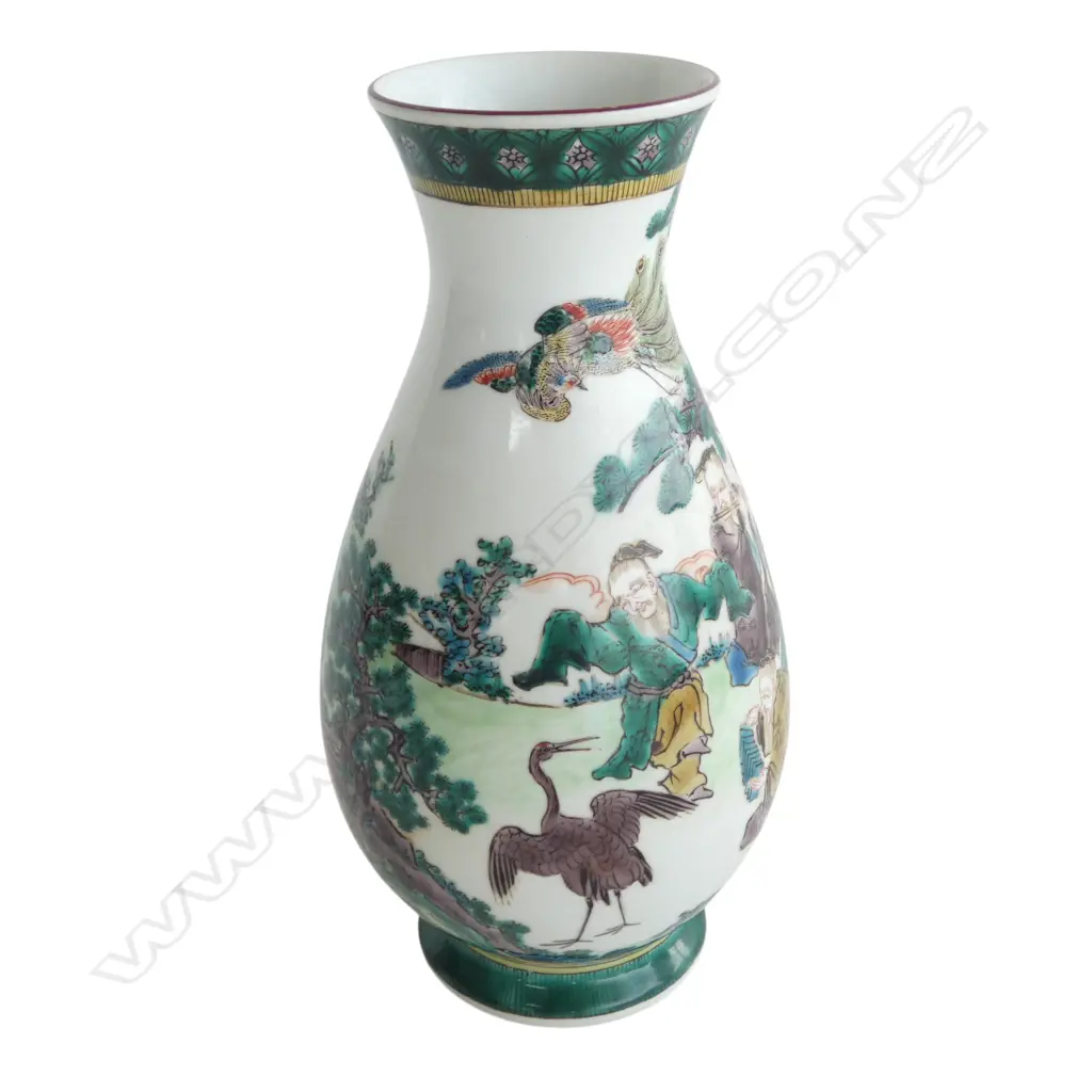 ANTIQUE CHINESE FAMILLE VERTE FIGURE PAINTED VASE H250MM Image 1++