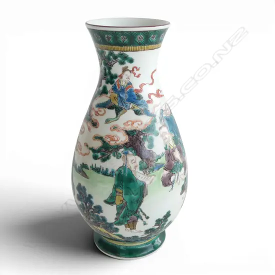 ANTIQUE CHINESE FAMILLE VERTE FIGURE PAINTED VASE H250MM