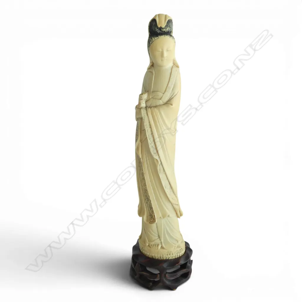 ANTIQUE CHINESE IVORY FIGURINE ON STAND H240MM CHIPPED HAND Image 1++