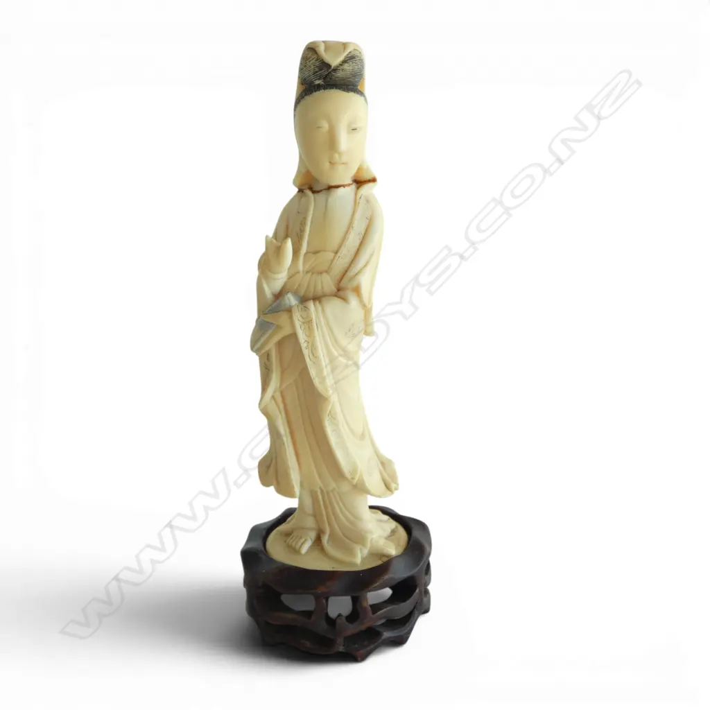 ANTIQUE CHINESE IVORY FIGURINE ON STAND H180MM MINER FAULTS Image 1++
