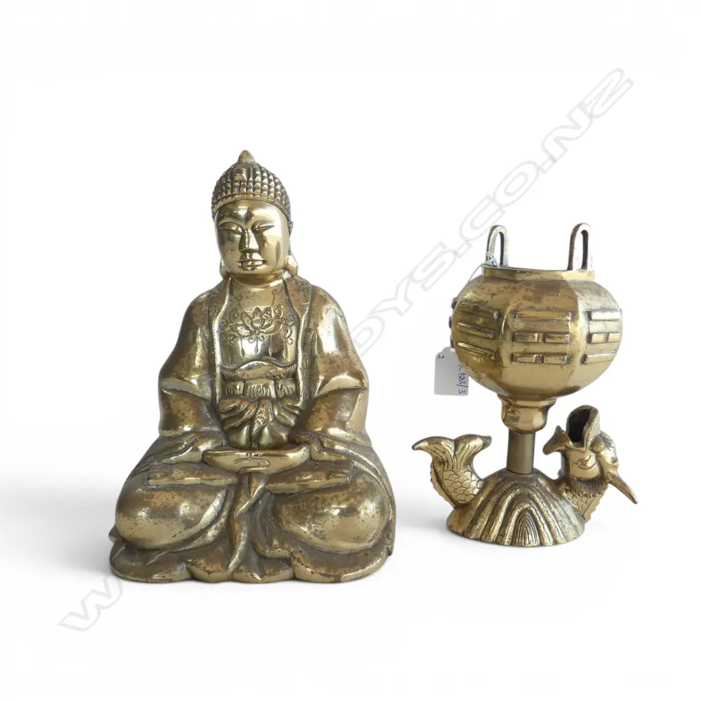 ORIENTAL BRASS BUDDHA H.245mm & INCENSE BURNER H.195mm Image 1++