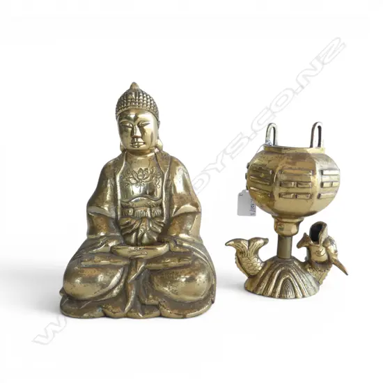 ORIENTAL BRASS BUDDHA H.245mm & INCENSE BURNER H.195mm