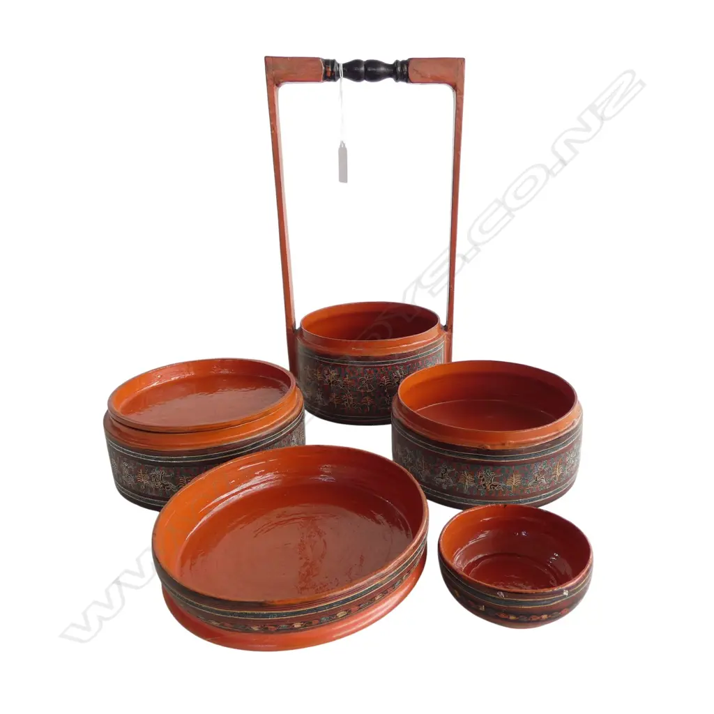 ORIENTAL LACQUER WARE STACKING CONTAINERS H.325mm Image 1++