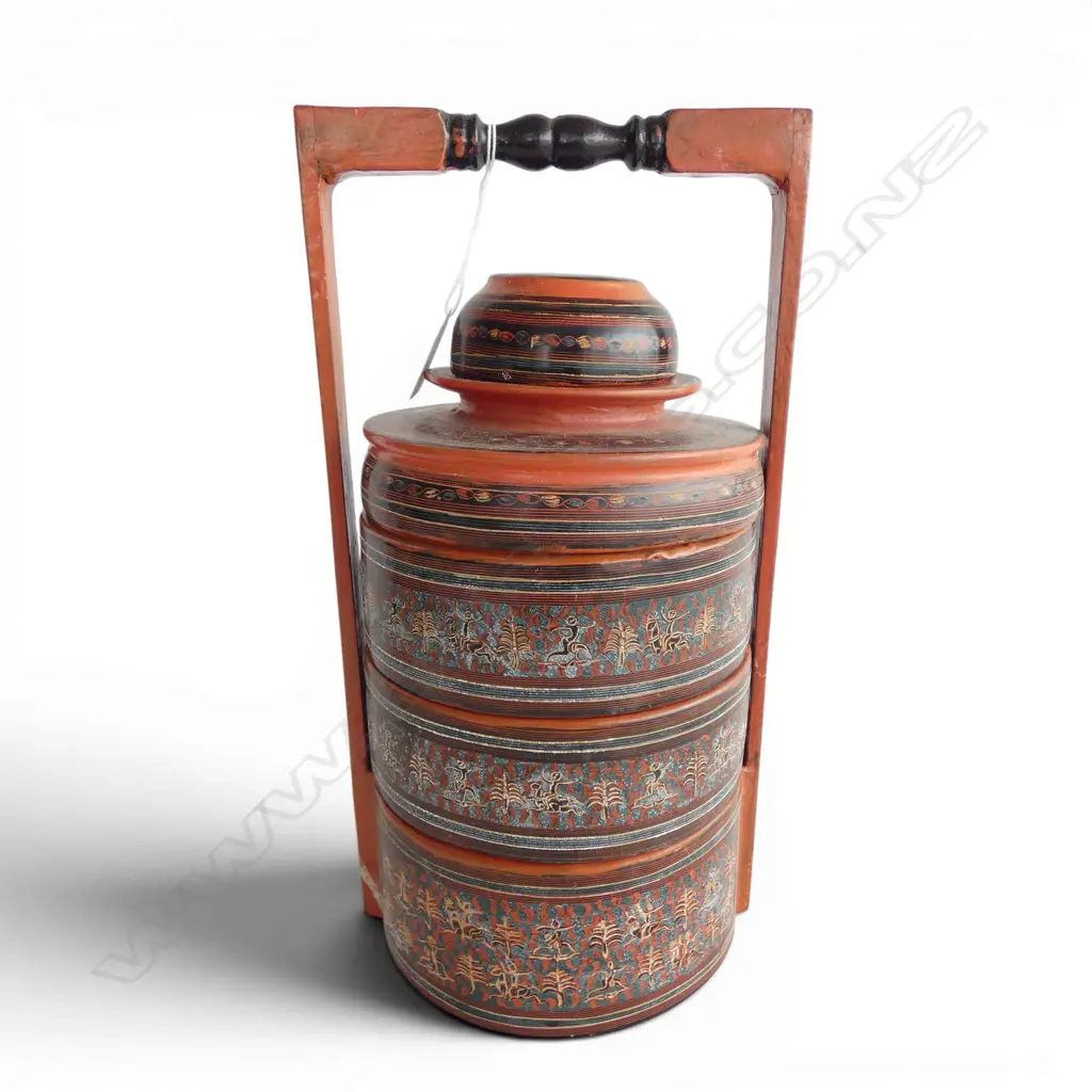 ORIENTAL LACQUER WARE STACKING CONTAINERS H.325mm Image 1++