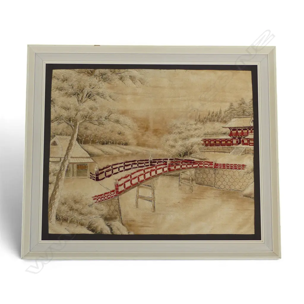 JAPANESE NEEDLEWORK OVER "THE RED SKIRT" PRINT by F.R.S. CLEMENTE fault to frame 500x610mm Image 1++