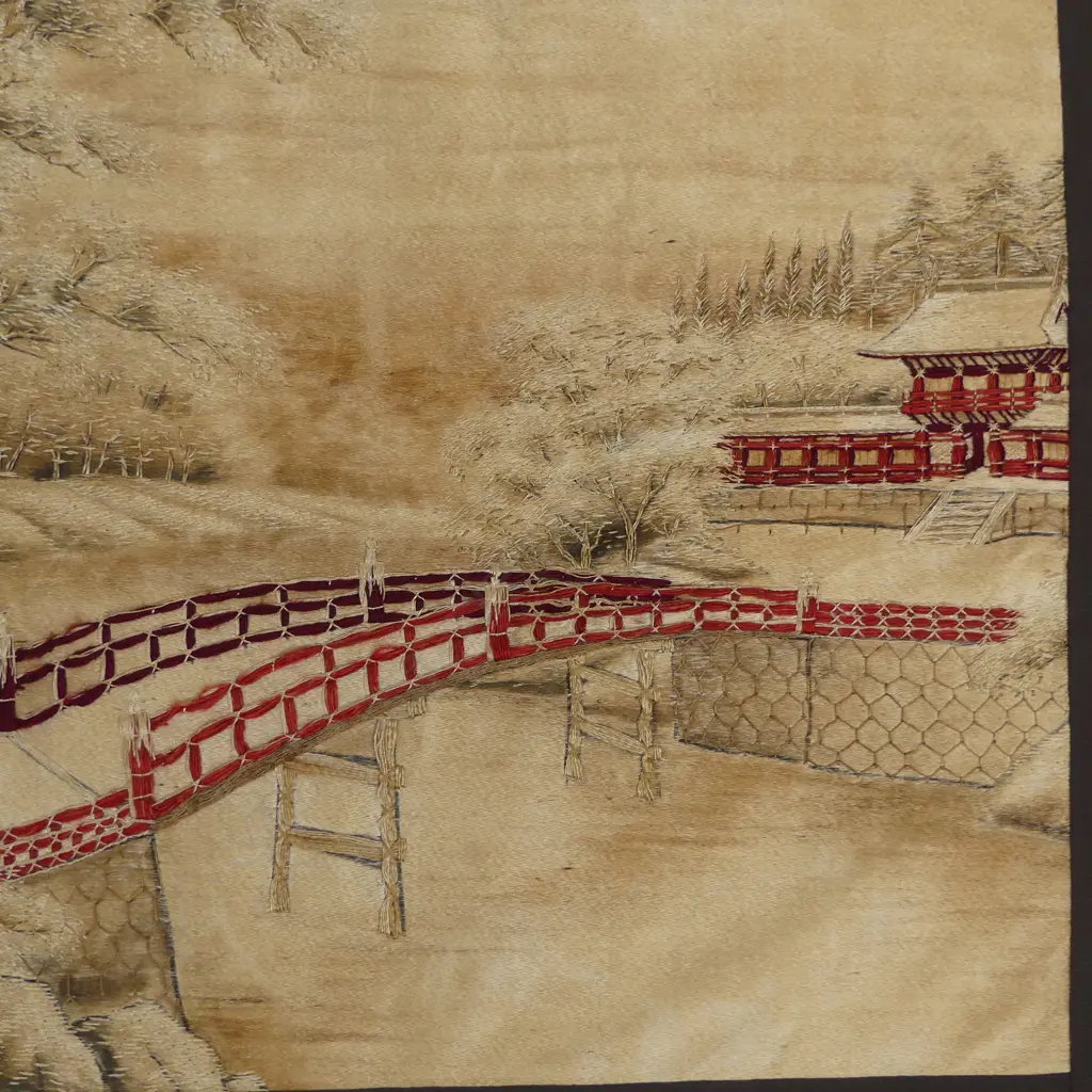 JAPANESE NEEDLEWORK OVER "THE RED SKIRT" PRINT by F.R.S. CLEMENTE fault to frame 500x610mm Image 1++