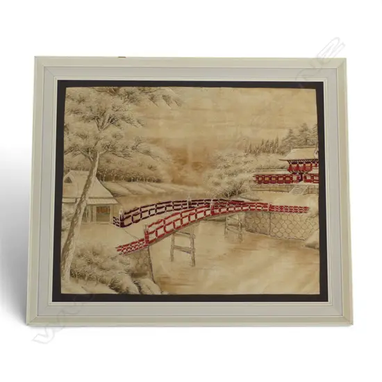 JAPANESE NEEDLEWORK OVER "THE RED SKIRT" PRINT by F.R.S. CLEMENTE fault to frame 500x610mm