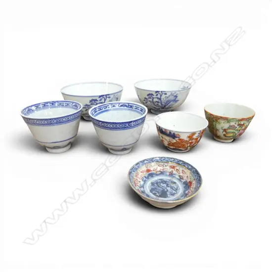 5 ORIENTAL CHINA CUPS + 2 BOWLS Dia.110mm