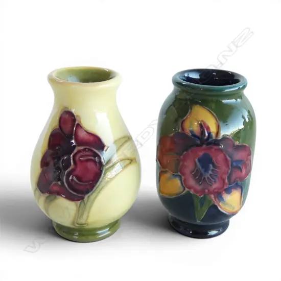 2 MOORCROFT MINIATURE VASES, ORCHID 1928-1953 & ANEMONE