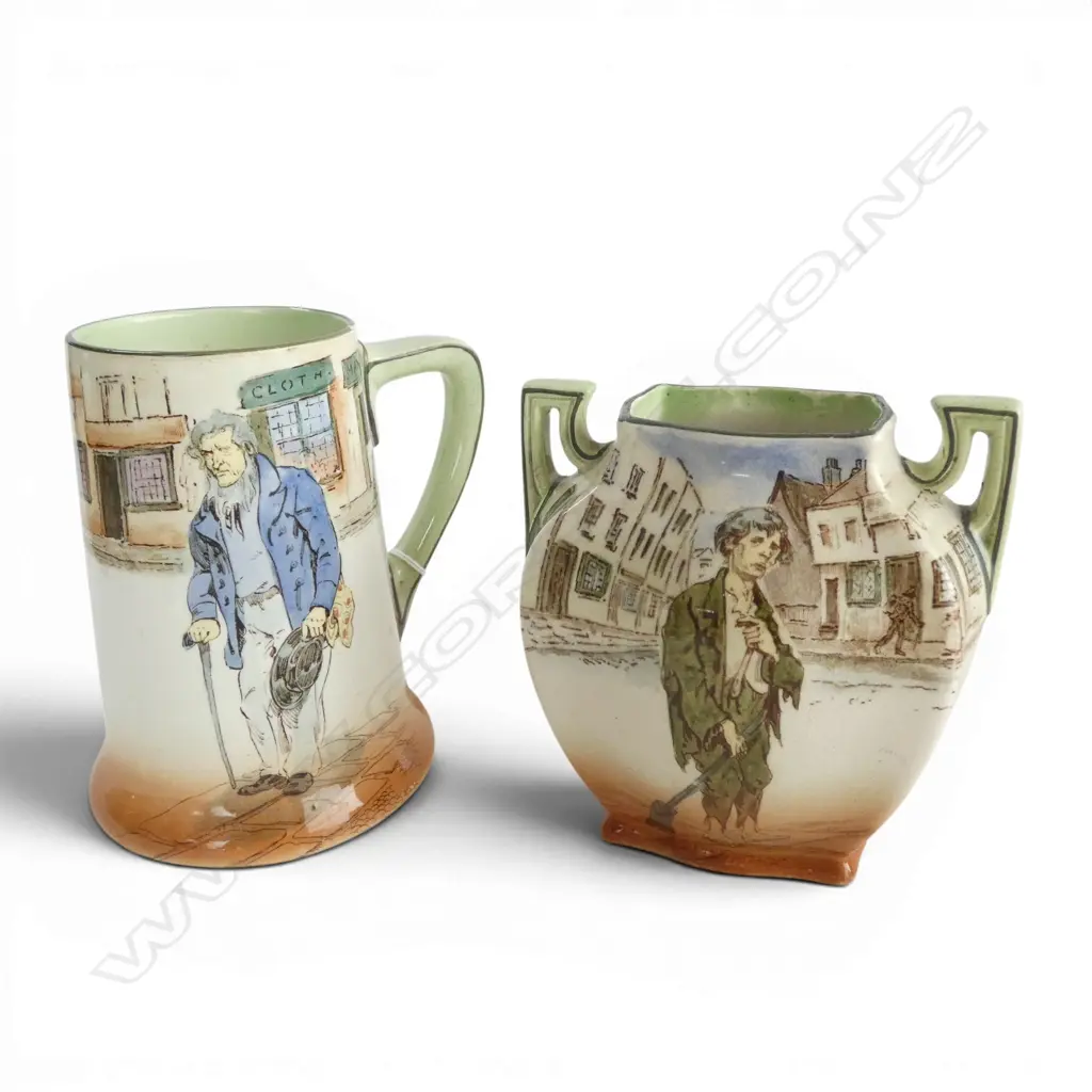 ROYAL DOULTON DICKENS WARE VASE & TANKARD, H.145/130mm Image 1++