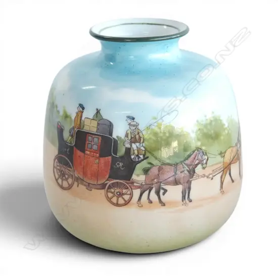 ROYAL DOULTON 'BLUE SKY' COACHING DAYS VASE, H.100mm, 'Blue Sky' is a rare variation produced 1905-1906