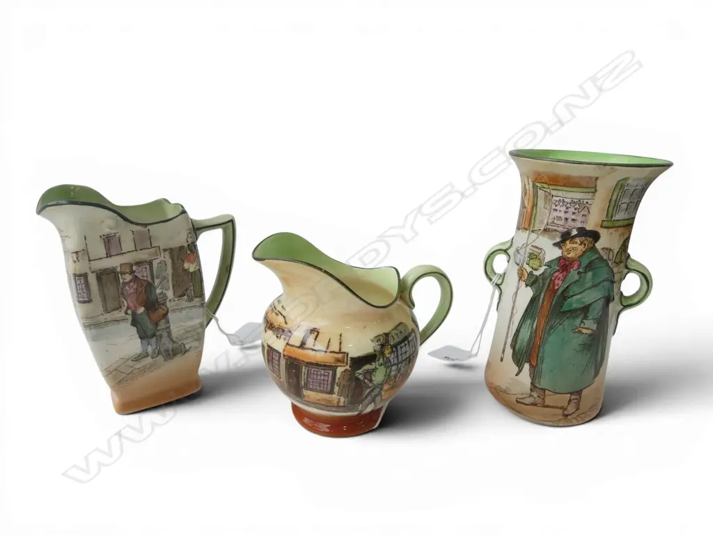 3 PCS ROYAL DOULTON DICKENS WARE 2 JUGS & VASE, H.100,130,150mm Image 1++