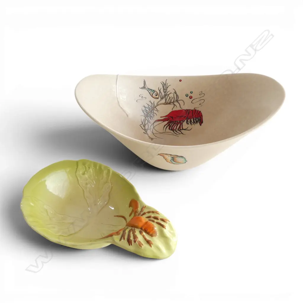 CARLTON WARE CRAYFISH MOULDED DISH + CROWN DEVON CRAYFISH DECORATED BOWL H.120mm Image 1++