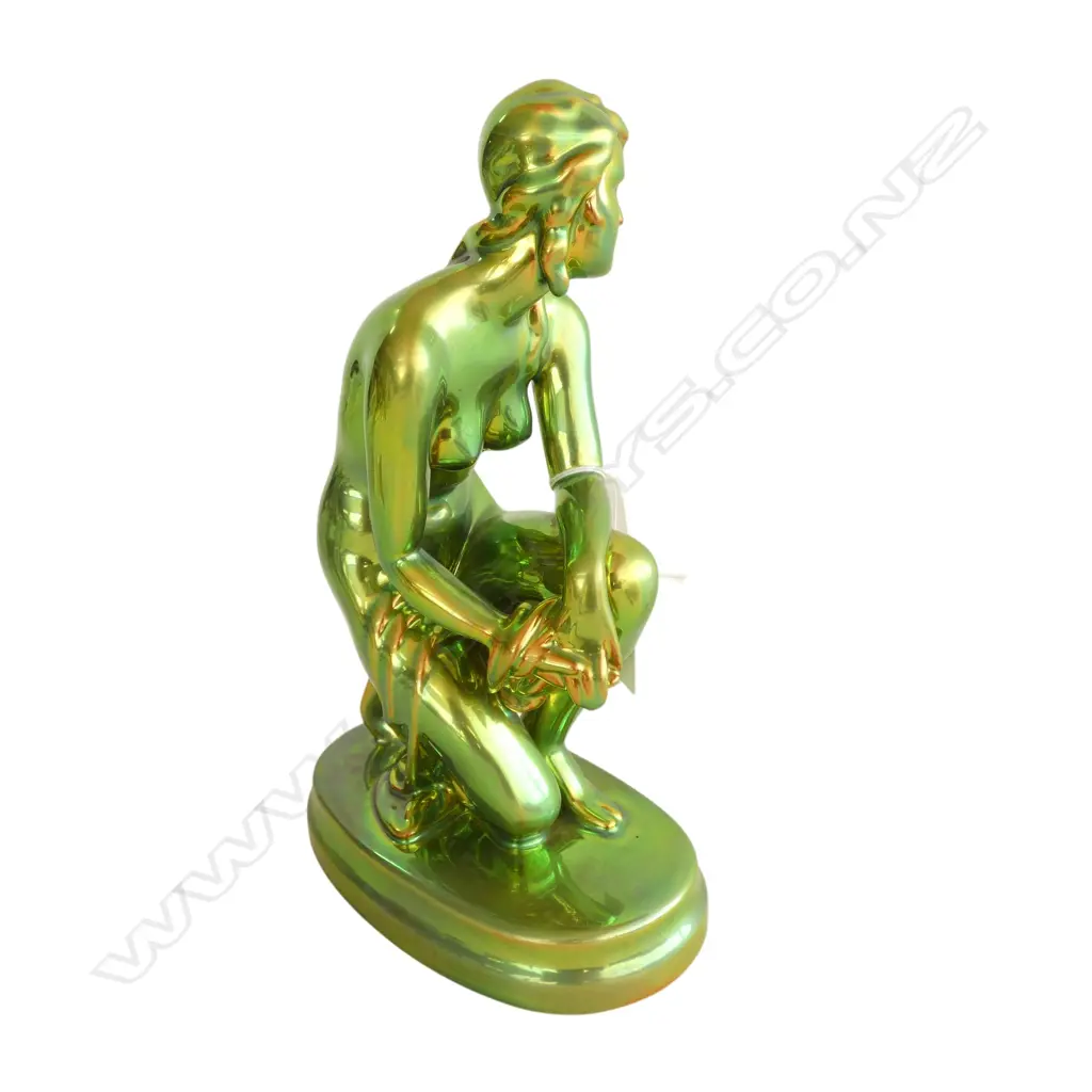 ZSOLNAY HUNGARIAN GREEN LUSTRE NUDE LADY FIGURE H.250mm Image 1++