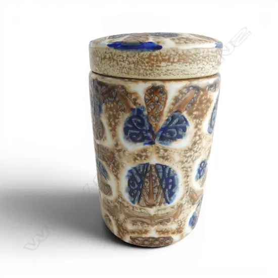 Danish Royal Copenhagen 'Faiance' lidded tall canister designed by Nils Thorsson for the Baca series. H.150mm