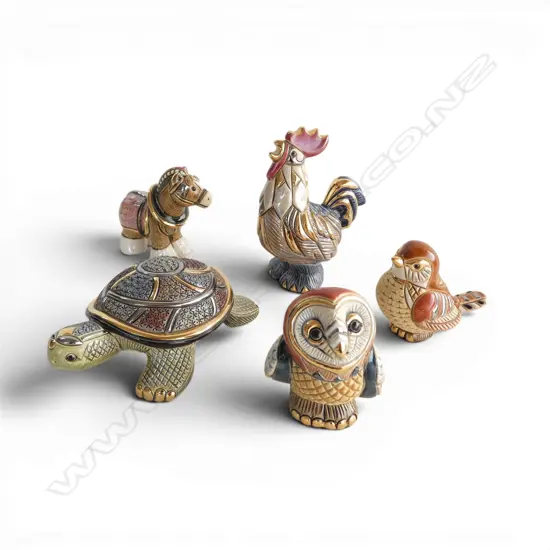 COLLECTION OF 5  RINCONADA DEROSA POTTERY ANIMALS H115 TALLEST