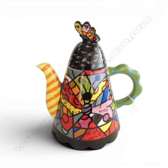 ROMERO BRITTO SIGNED BUTTERFLY TEAPOT H250MM
