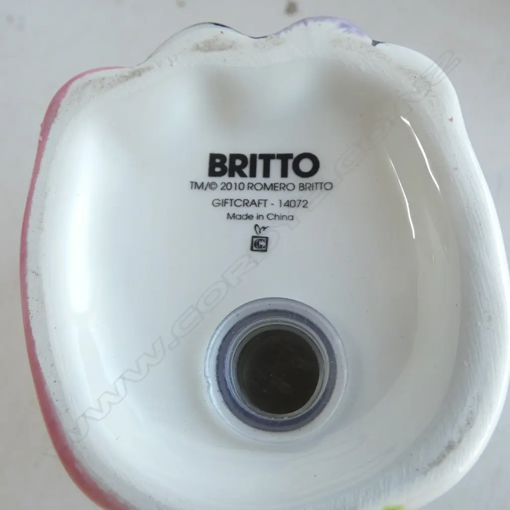 ROMERO BRITTO SIGNED FLOWER TEAPOT H250MM & 2 SIGNED DOG SALT PEPPERS H110MM Image 1++