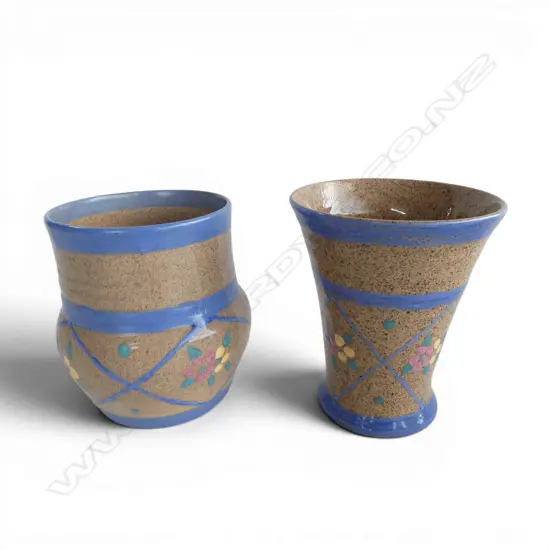 2 CLARICE CLIFF VASES both w. printed marks, a/f H.165mm