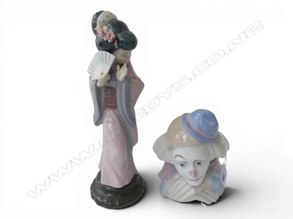 LLADRO JAPANESE LADY WITH FAN minor faults + unmarked clown Image 1++
