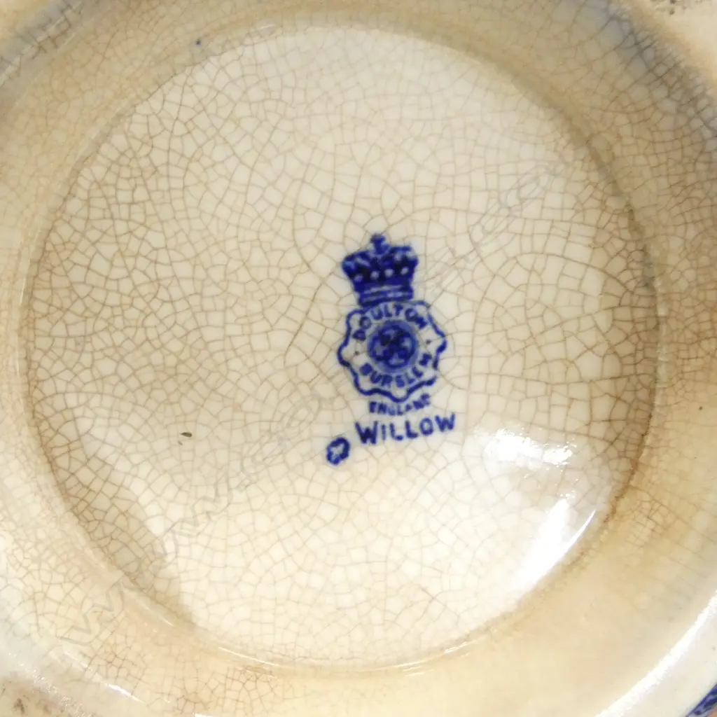 ROYAL DOULTON "WILLOW" PATTERN BOWL Dia.205mm, BURLEIGH JUG & PR ROYAL WORCESTER VASES Image 1++