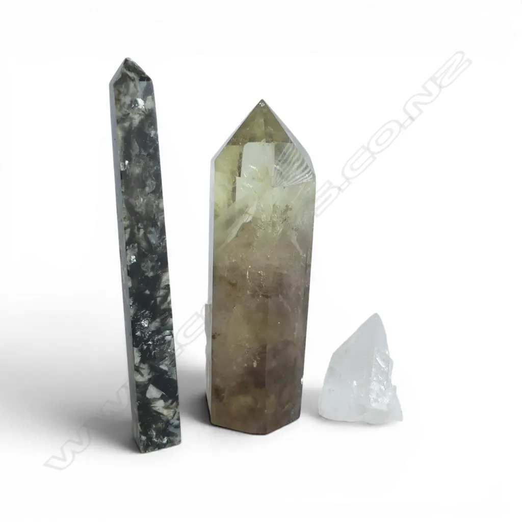 3 CRYSTALS; CITRINE TOWER, MICA WAND, SMALL QUARTZ POINT Image 1++