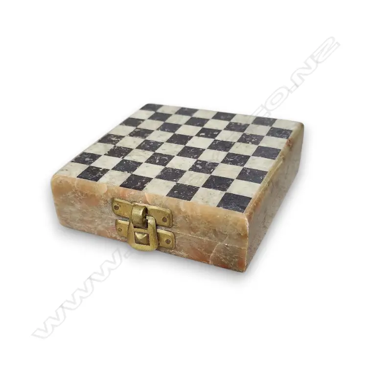 HANDCRAFTED MINIATURE MARBLE FOLDING CHESS SET MISSING ONE PIECE 100 x 100mm Image 1++