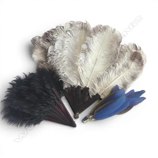 2 DISTRESSED OSTRICH FANS & ASST. BLUE MACAW FEATHERS 