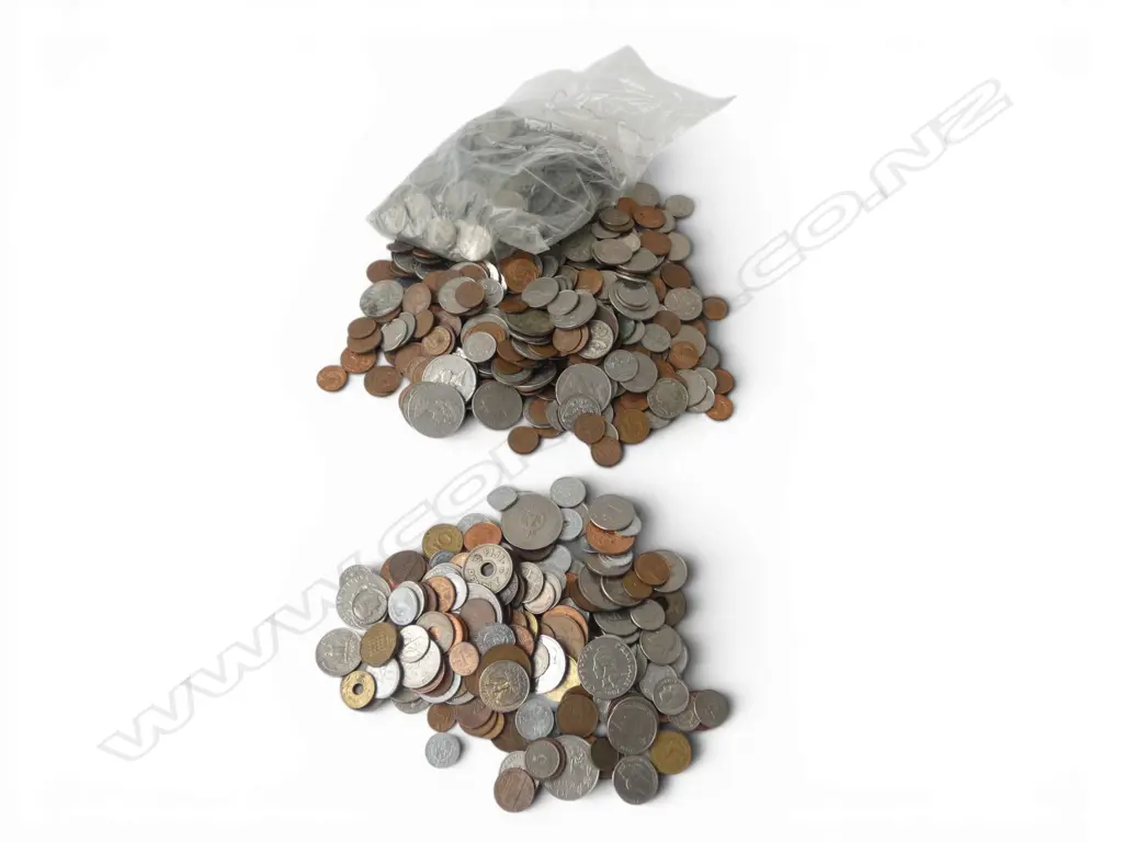 2 CONTAINERS OF COINS; WORLD & NZ Image 1++