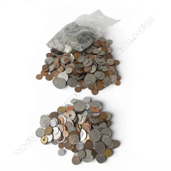 2 CONTAINERS OF COINS; WORLD & NZ