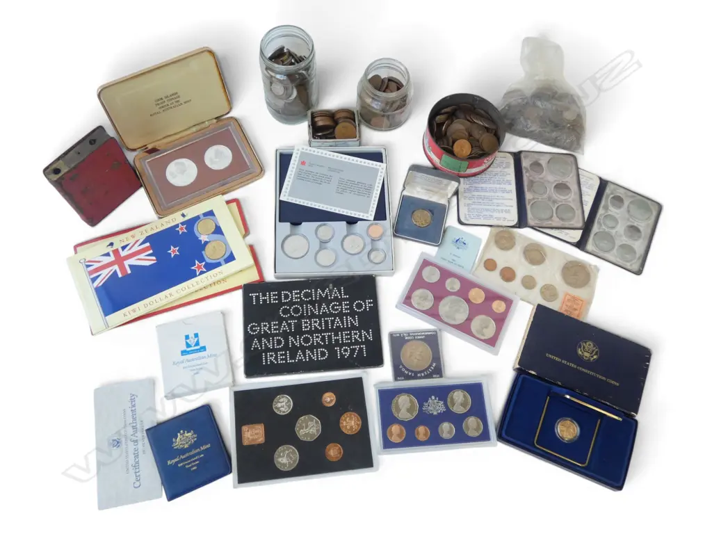 ASST. COINS INCL. PROOF SETS, COPPER PENNIES ETC Image 1++