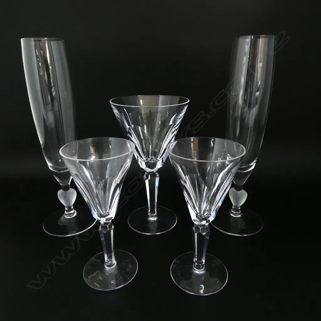 2 WATERFORD CRYSTAL "MARQUIS" CHAMPAGNE FLUTES + 3 OTHER WATERFORD GLASSES H.230mm Image 1++